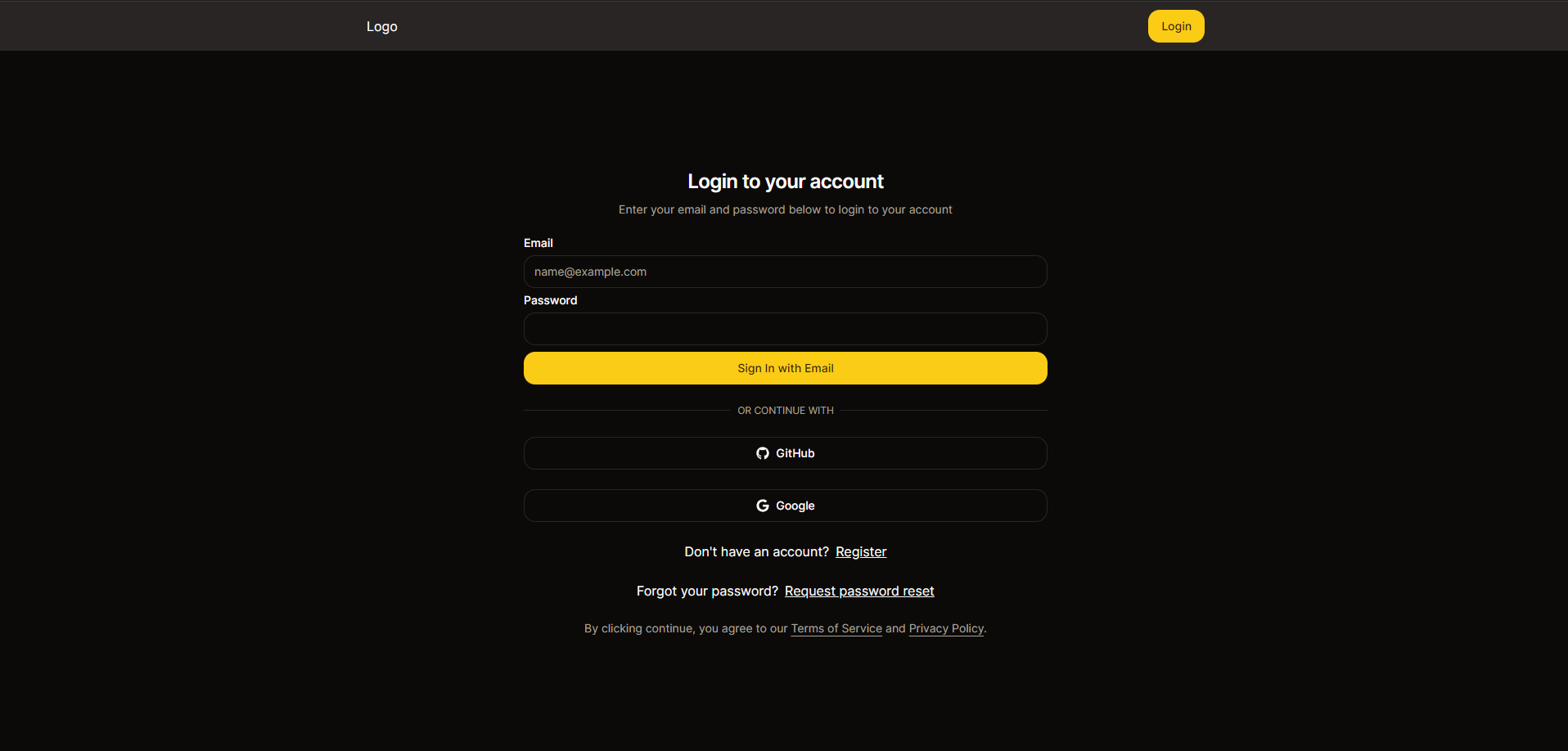 Login page